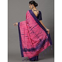 AKHILAM Womens Bhagalpuri Silk Shibori Block Print Saree with Unstitched Blouse Piece (Pink_18WOM18909)