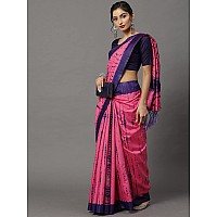 AKHILAM Womens Bhagalpuri Silk Shibori Block Print Saree with Unstitched Blouse Piece (Pink_18WOM18909)