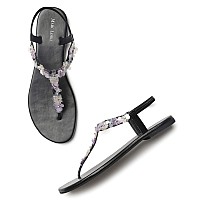 Marc Loire Women's Floral Embellished Pair of Fashion Flat Sandals (Black, numeric_7)