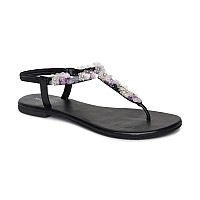 Marc Loire Women's Floral Embellished Pair of Fashion Flat Sandals (Black, numeric_7)