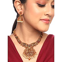 Yellow Chimes Necklace Set for Women And Girls Traditional Jewellery Set for Women Gold-Plated Temple Necklace Set Stone-Studded Necklace Set For Women & Girls