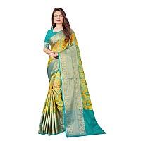 SWORNOF Womens Banarasi Silk Blend Saree with Blouse Piece (YELLOW)