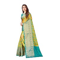 SWORNOF Womens Banarasi Silk Blend Saree with Blouse Piece (YELLOW)