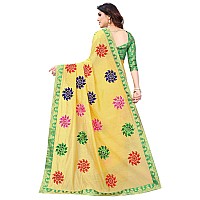 Shreeji Designer Womens Ari Embroidery Work and Chanderi Cotton Saree With Blouse Piece (Yellow-Green)