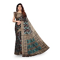 MIRCHI FASHION Womens Plain Weave Chiffon Floral Prints Saree with Blouse Piece (34163-Black, Beige)