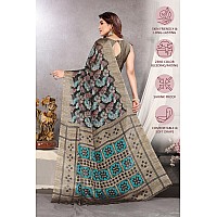 MIRCHI FASHION Womens Plain Weave Chiffon Floral Prints Saree with Blouse Piece (34163-Black, Beige)