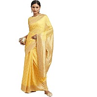 AKHILAM Womens Silk Cotton Banarasi Saree With Unstitched Blouse Piece (Yellow_FF03VMIKA3006)