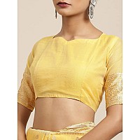 AKHILAM Womens Silk Cotton Banarasi Saree With Unstitched Blouse Piece (Yellow_FF03VMIKA3006)