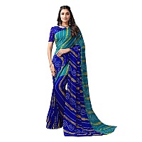 Satrani Womens Bandhani Printed Georgette Saree with Unstitched Blouse Piece(2351SR822_Teal Blue, Blue)