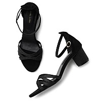 Marc Loire Women's Shimmery & Glittery Block Heels Fashion Sandals (Black, numeric_6)