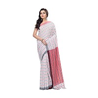 T.J. SAREES Khadi Cotton Fish Motive Sarees for Women Traditional Bengali Sarees for Women Authentic Handloom Sarees for Women, Elegant Indian Wear (White And Red, Pack Of 1)