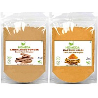 Homeda Pure Sandalwood and Kasturi Haldi Powder (50 grams each, 100g) for Face Pack, Skin - Wild Turmeric, Kasturi Manjal, Amba Haldi, Chandan Original, Sandlewood, Chandanam