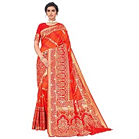 Glory Sarees Womens Banarasi Silk Saree With Blouse Piece Kara157Orange