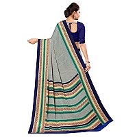 Uniform Sarees Corp Light Ash and Blue Womens Premium Silk Crepe Plain Border Catering Staff (LAS) Uniform Sarees With Blouse Piece