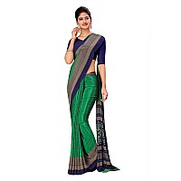 Uniform Sarees Corp Green and Blue Womens Premium Silk Crepe Plain Border Jewellery Showroom (GRE) Uniform Sarees With Blouse Piece