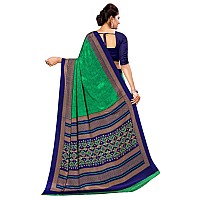 Uniform Sarees Corp Green and Blue Womens Premium Silk Crepe Plain Border Jewellery Showroom (GRE) Uniform Sarees With Blouse Piece