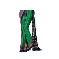 Uniform Sarees Corp Green and Blue Womens Premium Silk Crepe Plain Border Jewellery Showroom (GRE) Uniform Sarees With Blouse Piece