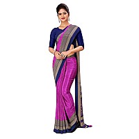 Uniform Sarees Corp Lavender and Blue Womens Premium Silk Crepe Plain Border Teachers (GRE) Uniform Sarees With Blouse Piece