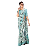 Uniform Sarees Corp Light Blue Womens Premium Italian Silk Paisley Print Receptionist (DOL) Uniform Sarees With Blouse Piece