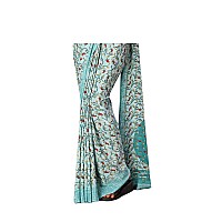 Uniform Sarees Corp Light Blue Womens Premium Italian Silk Paisley Print Receptionist (DOL) Uniform Sarees With Blouse Piece