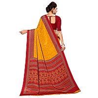 Uniform Sarees Corp Musterd and Red Womens Premium Silk Crepe Plain Border Office Staff (MOR) Uniform Sarees With Blouse Piece