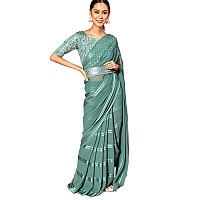 AKHILAM Womens Georgette & Satin Solid Saree With Unstitched Blouse Piece (Teal Green_2AFREN2004)