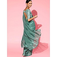 AKHILAM Womens Georgette & Satin Solid Saree With Unstitched Blouse Piece (Teal Green_2AFREN2004)