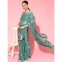 AKHILAM Womens Georgette & Satin Solid Saree With Unstitched Blouse Piece (Teal Green_2AFREN2004)