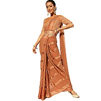 AKHILAM Womens Georgette & Satin Solid Saree With Unstitched Blouse Piece (NudeBeige_2AFREN2005)