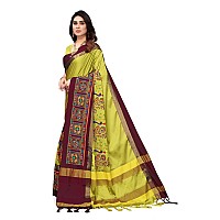 SERONA FABRICS Womens Banarasi Cotton Silk Embroidered Work Saree With Blouse Piece