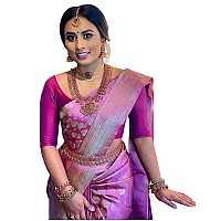 SGF11- Womens Kanjivaram Soft Lichi Silk Saree With Blouse Piece (Dull Pink)