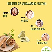 Homeda Pure Sandalwood and Multani Mitti Powder Organic (100 Grams each - 200g) for Face Pack, Skin | Chandan, Sandlewood, Fullers Earth, Chandanam, Multhani Matti, Bentonite Clay