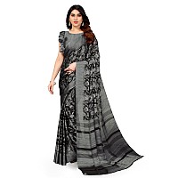 MIRCHI FASHION Womens Plain Weave Chiffon Floral Printed Saree with Blouse Piece 35812Black Grey