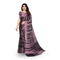 MIRCHI FASHION Womens Plain Weave Chiffon Floral Printed Saree with Blouse Piece 35811Black Voilet