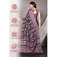 MIRCHI FASHION Womens Plain Weave Chiffon Floral Printed Saree with Blouse Piece 35811Black Voilet