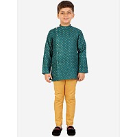 superminis Boys Fancy Colorful Cotton Ethnic Wear Side Button Printed Kurta With Colored Pyjama (Green, 2-3 Years, Kurta Set)