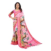 Florely Womens Cotton Silk Jacquard Digital Print Saree With Blouse Piece(Free Size) (PinkRani)