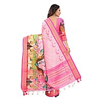 Florely Womens Cotton Silk Jacquard Digital Print Saree With Blouse Piece(Free Size) (PinkRani)