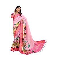 Florely Womens Cotton Silk Jacquard Digital Print Saree With Blouse Piece(Free Size) (PinkRani)