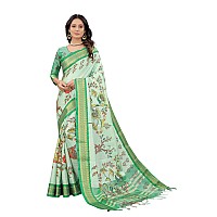 Florely Womens Cotton Silk Jacquard Digital Print Saree With Blouse PieceFree Size Pista