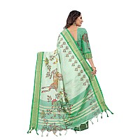 Florely Womens Cotton Silk Jacquard Digital Print Saree With Blouse PieceFree Size Pista