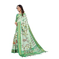 Florely Womens Cotton Silk Jacquard Digital Print Saree With Blouse PieceFree Size Pista