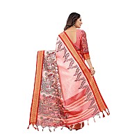 Florely Womens Cotton Silk Jacquard Digital Print Saree With Blouse PieceFree Size Red