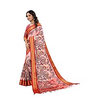 Florely Womens Cotton Silk Jacquard Digital Print Saree With Blouse PieceFree Size Red