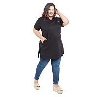 Cupid Womens Cotton Plus Size Half Sleeves Long Top For Summer And Semi Summers With Pocket For Ladies T Shirtblack Top4Xlarg