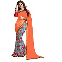 SM TRENDZ Womens Georgette Georgette Saree With Blouse Piece (A4-129_Orange, Sky Blue)