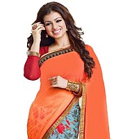 SM TRENDZ Womens Georgette Georgette Saree With Blouse Piece (A4-129_Orange, Sky Blue)