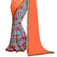 SM TRENDZ Womens Georgette Georgette Saree With Blouse Piece (A4-129_Orange, Sky Blue)