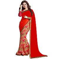 SM TRENDZ Womens Georgette Georgette Saree With Blouse Piece (A4-125_Orange, Red)