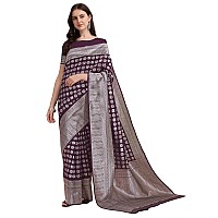 Jaanvi Fashion Womens Banarasi Silk Saree With Blouse Piece BellaWineSaree03Wine